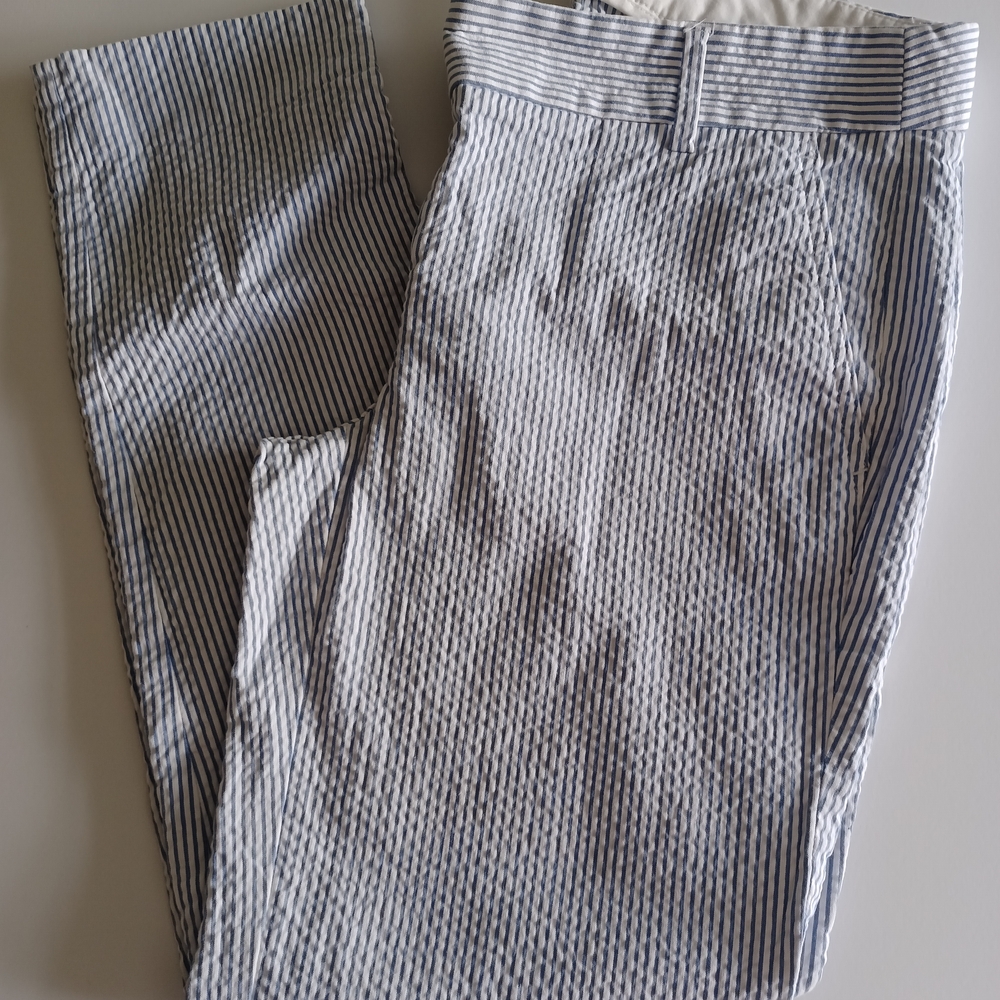 J. Crew Blue And White Dress Pants with Structured Waistband
